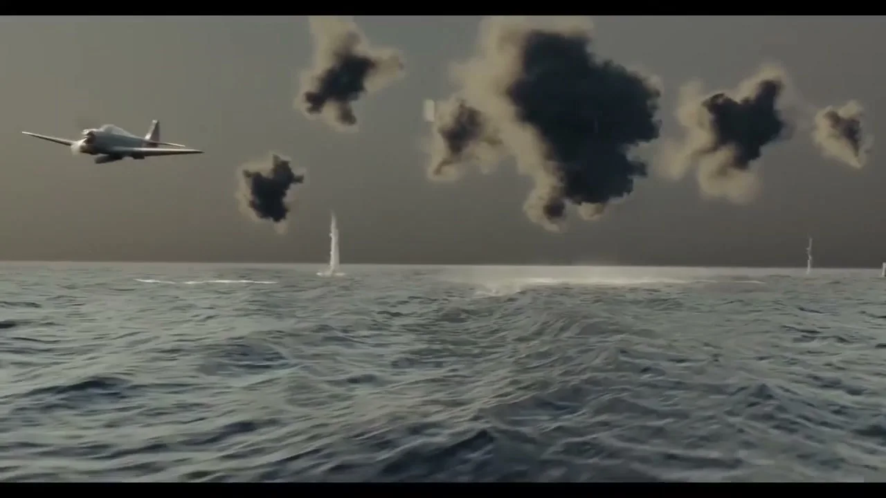 Aerei in attacco sul mare nella sequenza VFX di Midway