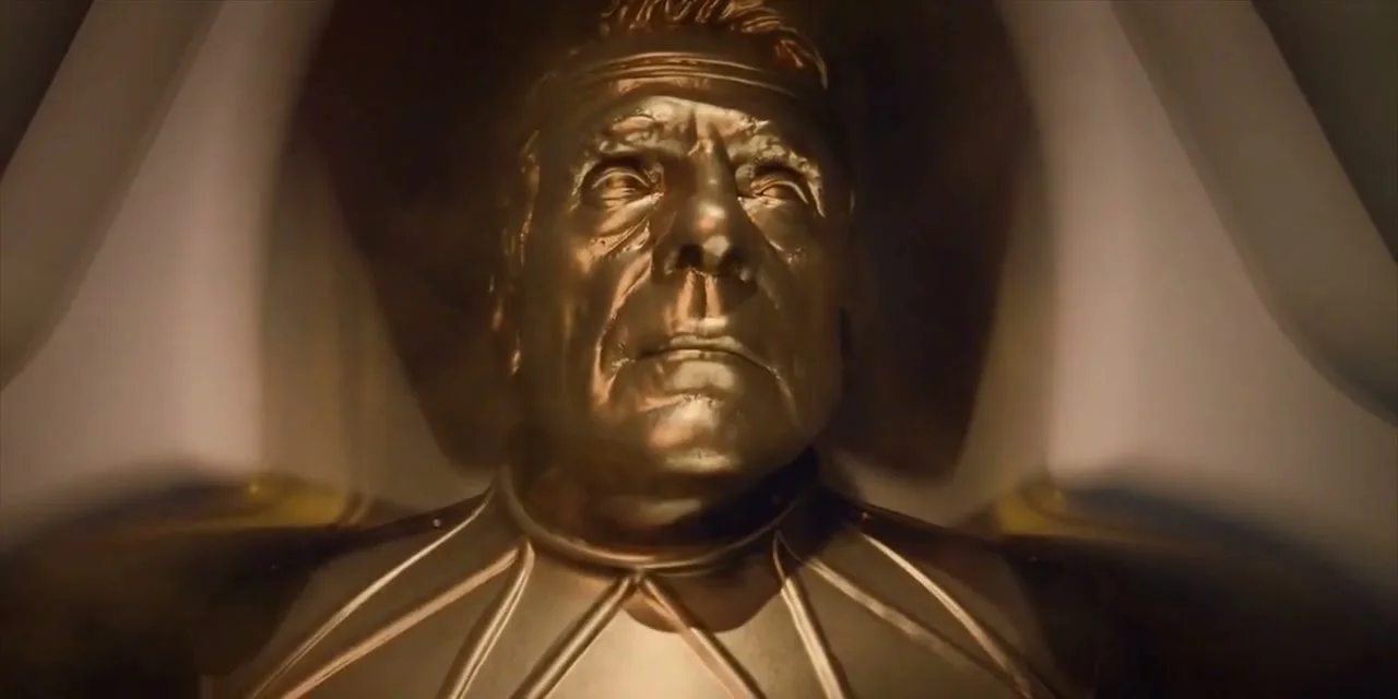 Adrian Veidt congelato in oro nel finale di Watchmen