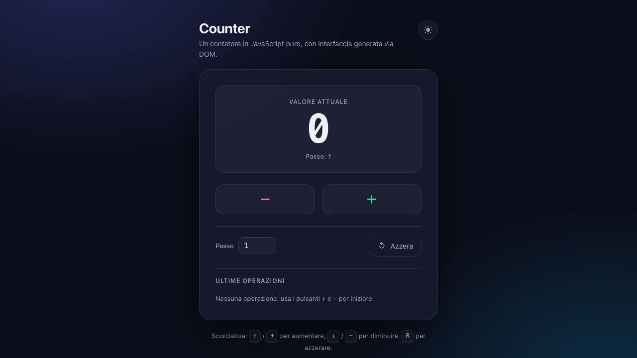 Interfaccia del contatore in JavaScript