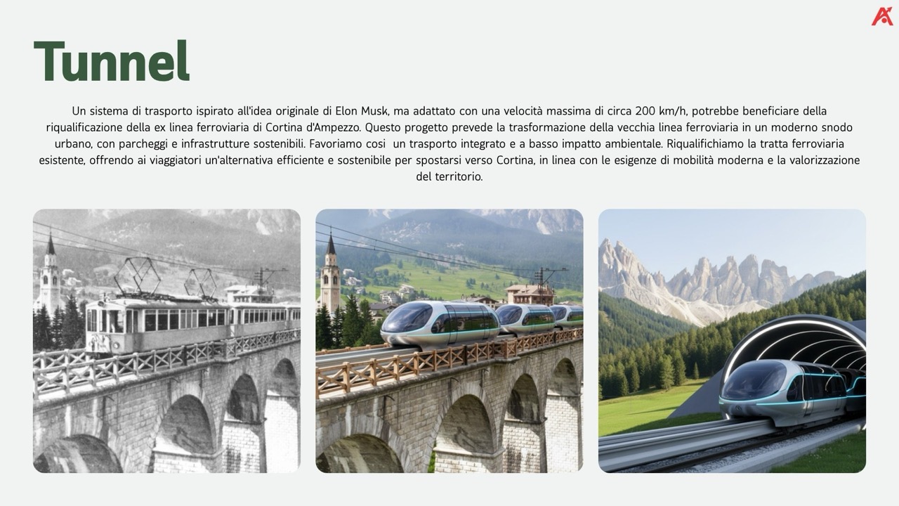 Confronto fra la storica ferrovia di Cortina e lo scenario di progetto