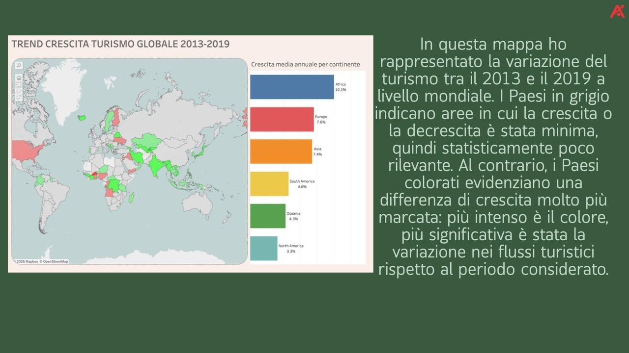 Mappa Tableau della crescita del turismo globale fra 2013 e 2019